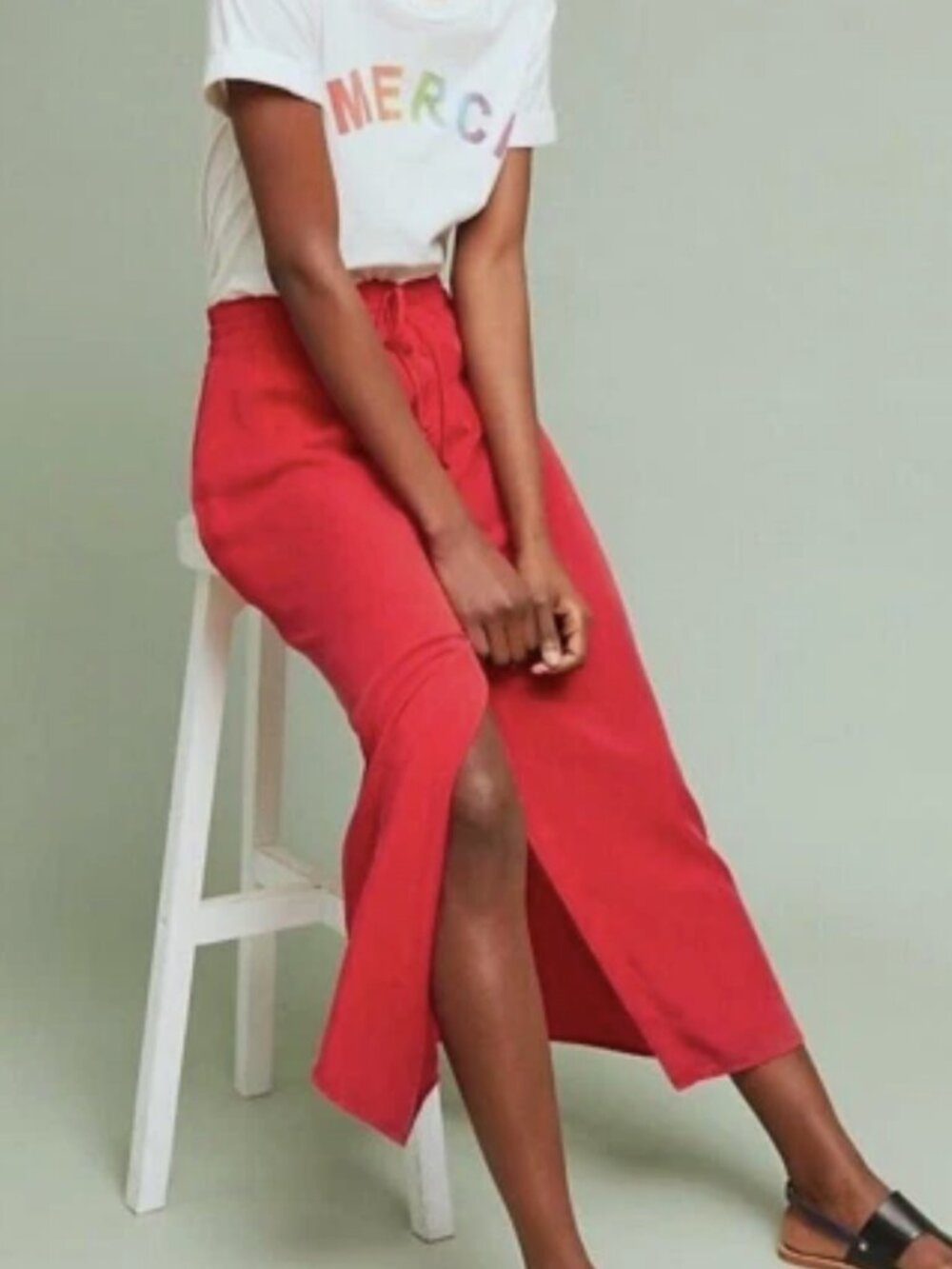 Anthropologie Cloth & Stone Buttonfront Skirt Red Womens L